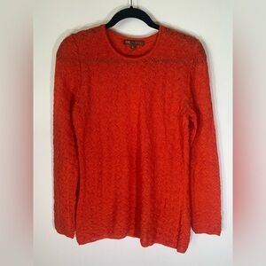 PURE ALPACA orange lightweight round neck sweater sz L soft luxury minimalist